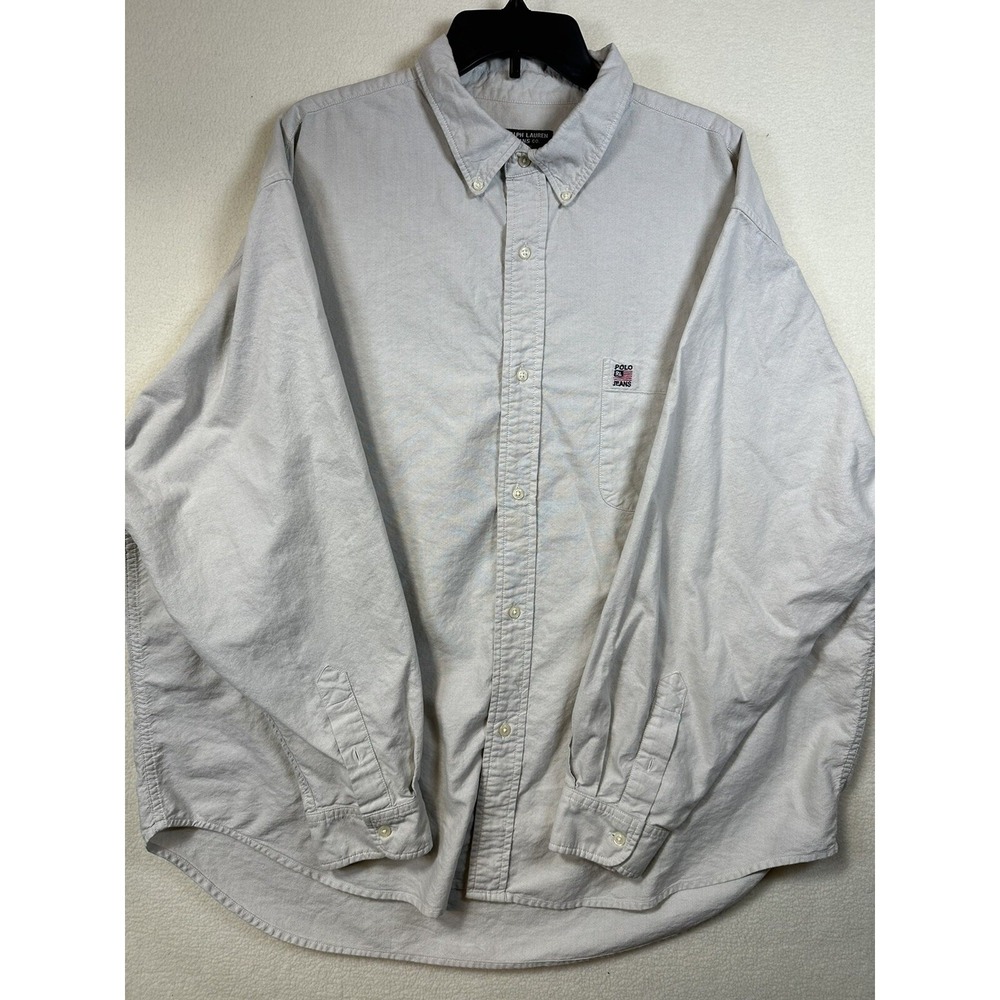Vintage Polo Ralph Lauren Jeans Co Shirt XL Beige Long Sleeve Button Down Men